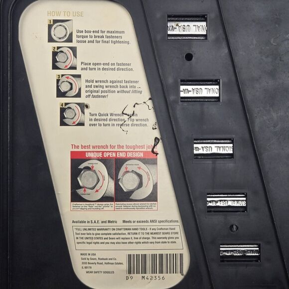 Vintage Craftsman 6 Pc Professional Quick Wrench Set SAE 42356 USA Made 5/8-5/16 - Picture 9 of 16